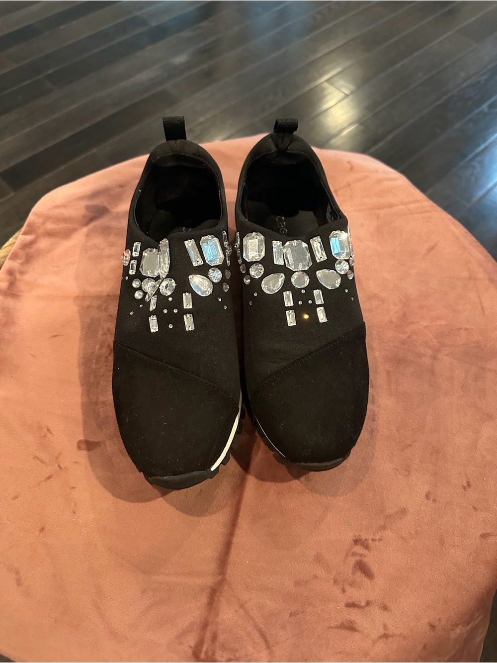 Black Embellished Slip-On Women's Sneakers